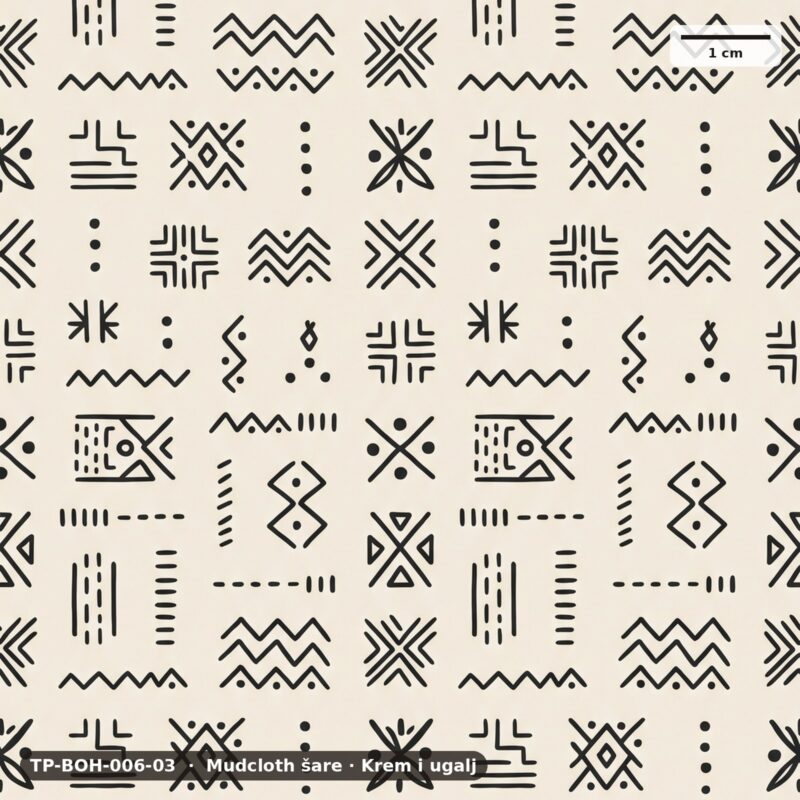Mudcloth šare · Krem i ugalj – TP-BOH-006-03