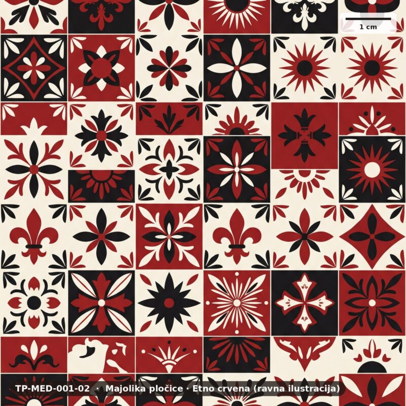 Majolika pločice · Etno crvena (ravna ilustracija) – TP-MED-001-02